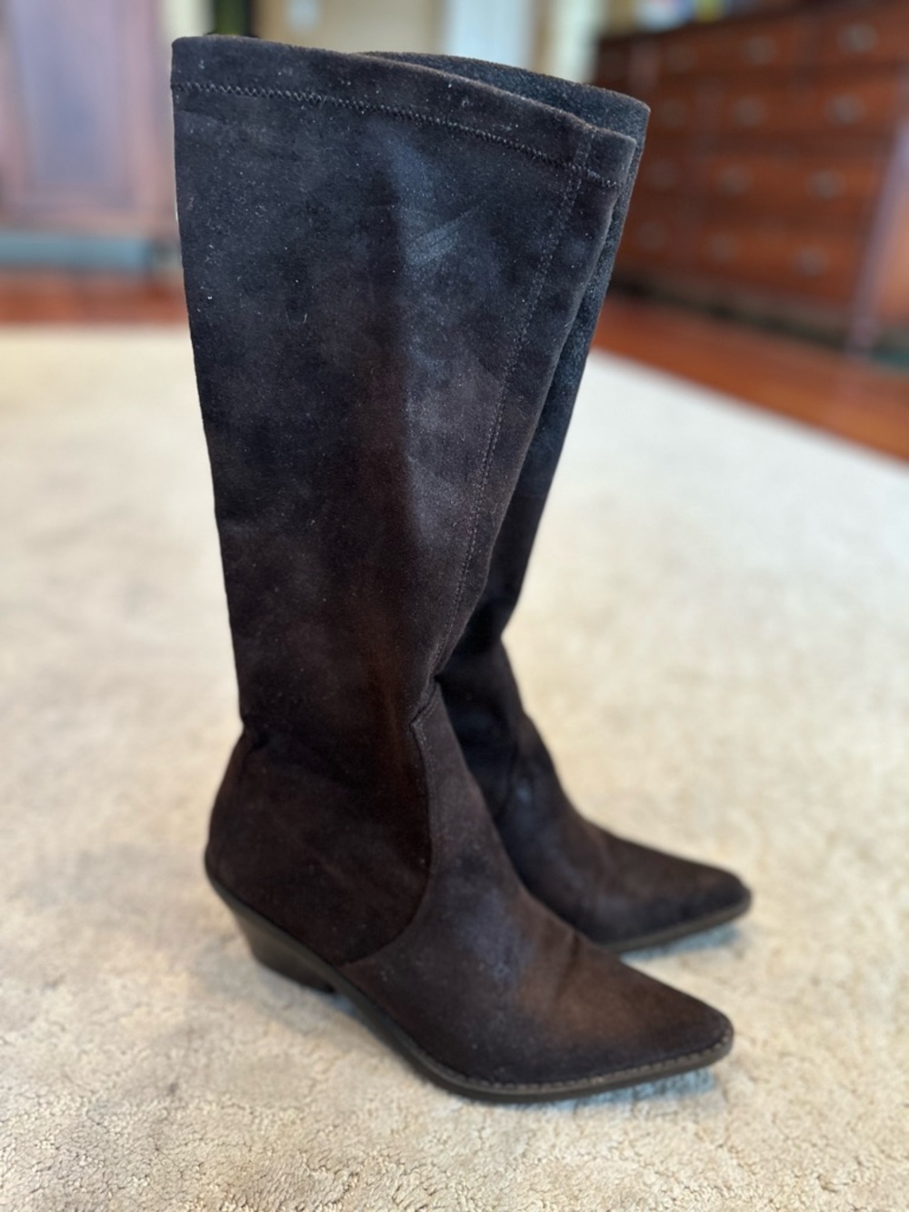 Donald J. Pliner Espresso Suede At the Knee Wedge Boots